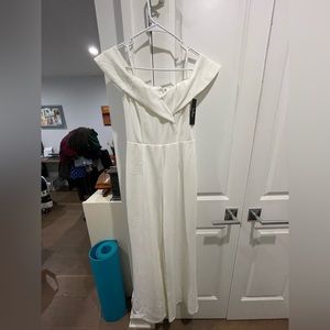 White Lulus off the shoulder jumpsuit